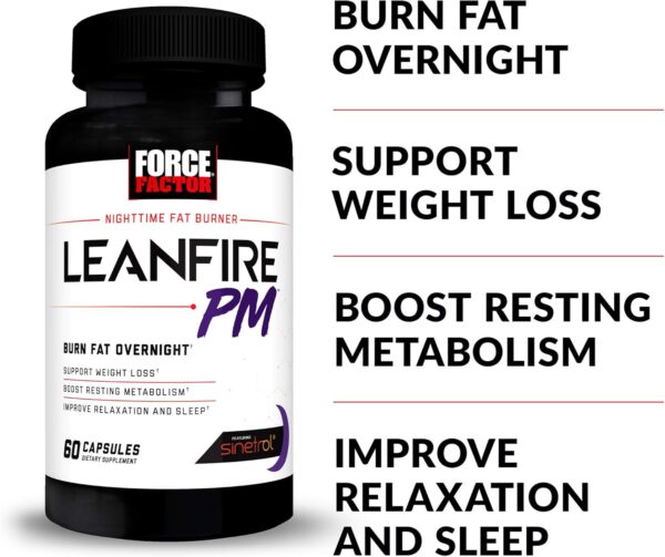 Force Factor LeanFire PM Weight Loss Pills for Women & Men, Fat Burner & Overnight Weight Loss Pills to Burn Fat, Boost Metabolism, Improve Sleep, Powerful Formula for Incredible Results, 60 Capsules