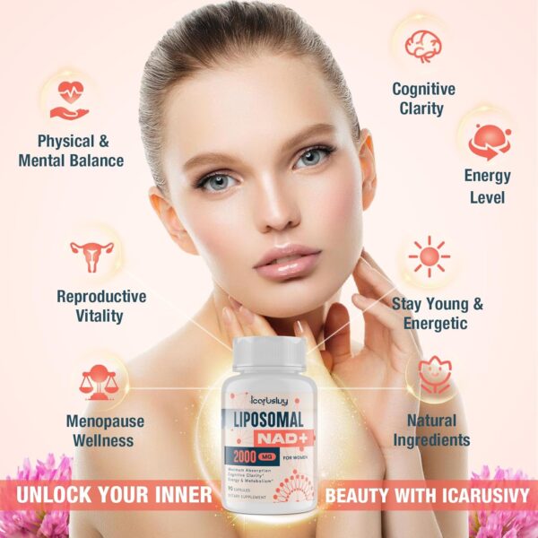 2000MG Liposomal NAD+ for Women, NAD+ Supplement, with Ashwagandha, Maca, Black Cohosh & Ginkgo Biloba, Max Absorption, NAD Plus - Menopause, Cognitive Clarity, Energy, Aging Defense, 360 Capsules