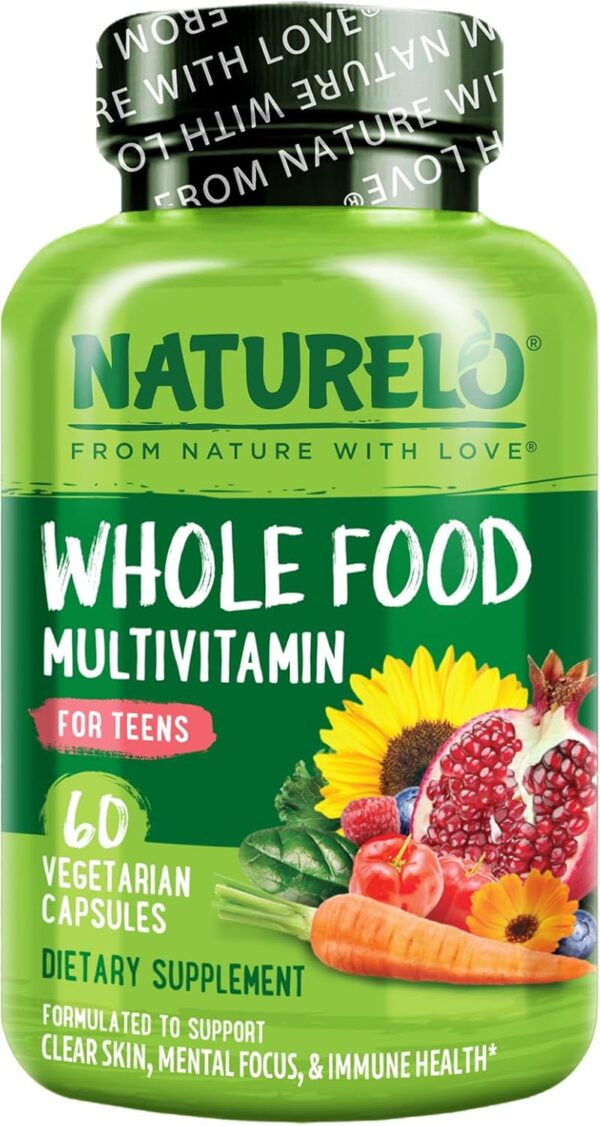NATURELO Whole Food Multivitamin for Teens - Vitamins and Minerals for Teenage Boys and Girls - Supplement for Active Kids - with Organic Whole Foods - Non-GMO - Vegan & Vegetarian - 60 Capsules