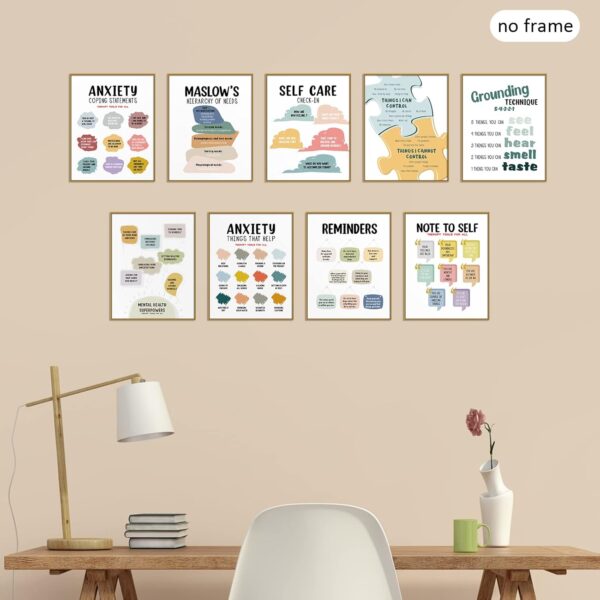 Outus 9 Pieces Mental Health Posters Anxiety Therapy Motivational Poster Psychologist Counselor Inspirational Posters Positive Quotes Wall Decor Classroom for Home Office, 8 x 10 Inch(Retro Style)