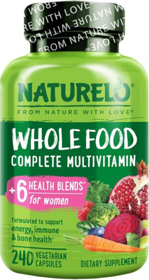 NATURELO Whole Food Multivitamin for Women - with Vitamins, Minerals, & Organic Extracts - Supplement for Energy and Heart Health - Non GMO - 240 Vegan Capsules