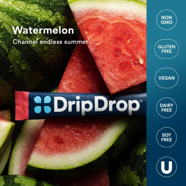 DripDrop Hydration - Watermelon - Electrolyte Drink Mix Single Serve Hydration Powder Packets | Non-GMO, Gluten Free, Vegan | 32 Sticks