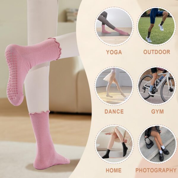 Pilates Socks with Grips for Women,3 Pairs Cotton Non Slip Yoga Crew Socks for Barre, Ballet, Dance, Workouts