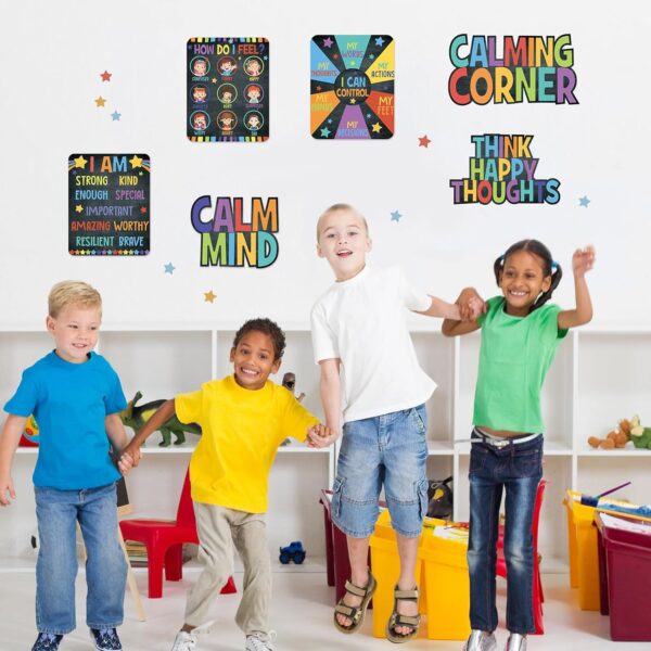 Calm Down Corner Bulletin Board Set for Classroom Decoration Feelings Chart Mental Health Feeling Management Poster for Kindergarten Emotions Poster Decor School(Dark Colors)