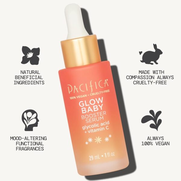 Pacifica Beauty, Glow Baby Booster Serum For Face, Vitamin C and Glycolic Acid, Brightens and Supports, For All Skin Types, Fragrance Free, Clean Skin Care, Vegan & Cruelty Free , 1 Fl Oz