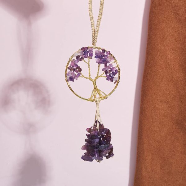 Healing Crystal Ornament Tree of Life Natural Amethyst Tree of Life Charm Car Mirror Accessories Hippie Boho Interior Room Wall Decoration Meditation Good Luck Decoration
