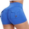 FITTOO Scrunch Butt Lifting Shorts for Women with Pocket Cross High Waist Crossover Yoga Workout Booty Shorts