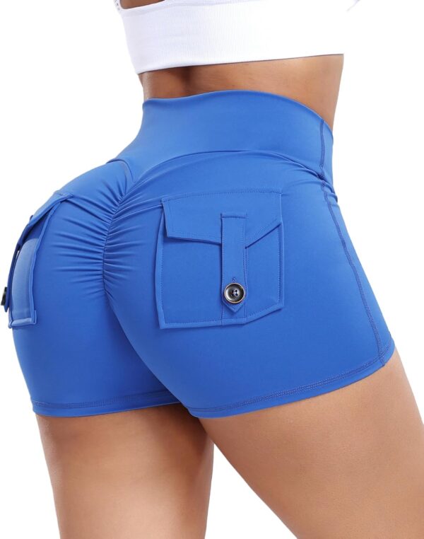 FITTOO Scrunch Butt Lifting Shorts for Women with Pocket Cross High Waist Crossover Yoga Workout Booty Shorts