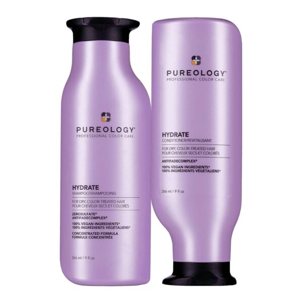 Pureology Hydrate Moisturizing Shampoo and Conditioner Set | For Dry Color Treated Hair | Sulfate-Free | Vegan | Paraben-Free