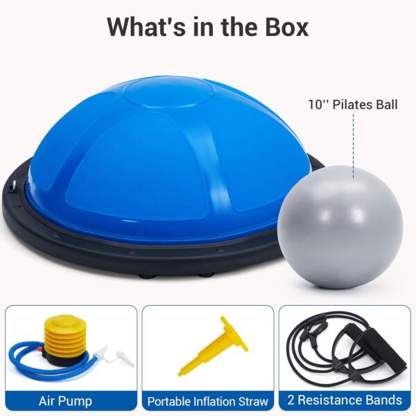 GAOMON 23/25in Balance Ball, 1600 lbs Half Exercise Ball with Nonslip Base, Inflatable Half Ball Balance Trainer, Stability Half Yoga Ball Strength Training Equipment with 2 Bands, Pump, Extra Ball Included, Blue