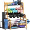 Weight Rack for Dumbbells, Dumbbell Rack Weight Stand, VOPEAK Home Gym Storage Rack for Yoga Mat Kettlebells and Strength Training Equipment, Weight Storage Holder Rack for Dumbbells with Wheels