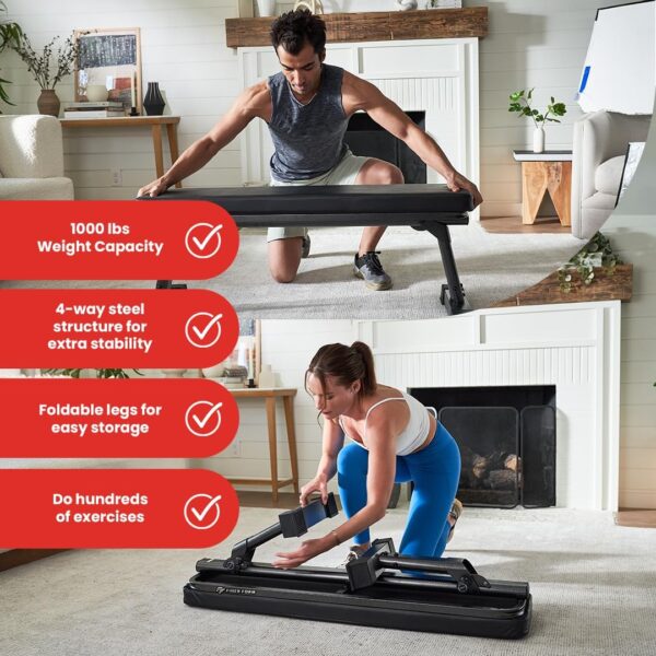 Finer Form Gym Quality Foldable Flat Bench for Multi-Purpose Weight Training and Ab Exercises - Free PDF Workout Chart Included