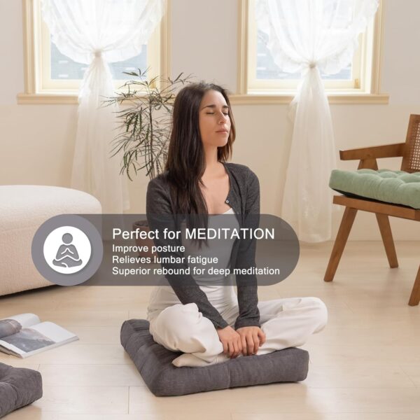 Meditation Cushion Floor Pillow - Large Square Floor Pillows for Adults Sitting with Shredded Blue Memory Foam Filling Cushions for Classroom Yoga Tatami Living Room Outdoor,Grey, 20x20x4 Inch
