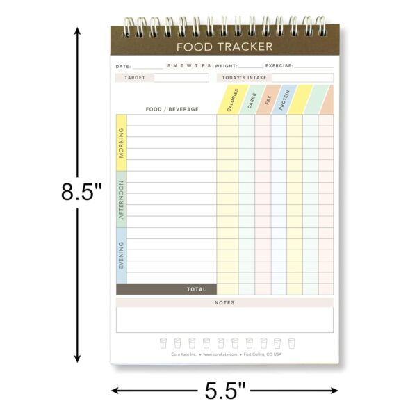 Cora Kate Food Journal Diary, 5.5 x 8.5 Calorie Counter Book, 50-Page Double-Sided Spiral Bound Meal Tracker for Tracking Calories, Carbs, Fat, Protein, Calorie Tracker, Food Log for Diet & Nutrition