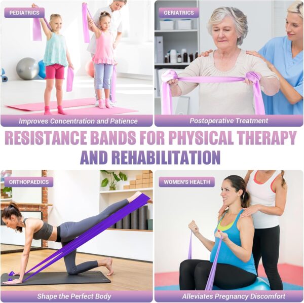 Resistance Bands for Physical Therapy Women, Extended Exercise Stretch Bands for Yoga, Pilates, Rehab, Fitness and Strength Training, Elastic Workout Bands with Training Poster