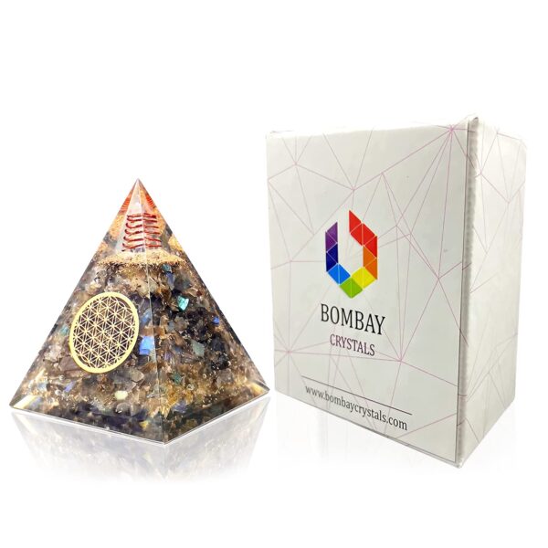 Labradorite Orgone Pyramid with Copper Coil – Healing Crystal for Positive Energy, Chakra Balancing, Meditation & Home Décor