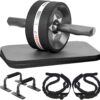 Ab Rollers Wheel Kit, Exercise Wheel Core Strength Training Abdominal Roller Set with Push Up Bars, Resistance Bands, Knee Mat Home Gym Fitness Equipment for Abs Workout