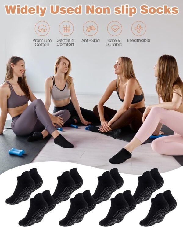 8 Pairs Non Slip Pilates Socks with Grips for Women Bulk Yoga Anti Skid Athletic Socks for Barre Ballet Hospital