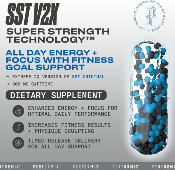 PERFORMIX SST V2X Super Strength Technology - Multi-Phase Suspension Timed-Release Energy, Mental Focus, Pre-Workout Supplement for Men & Women, 60 Capsules