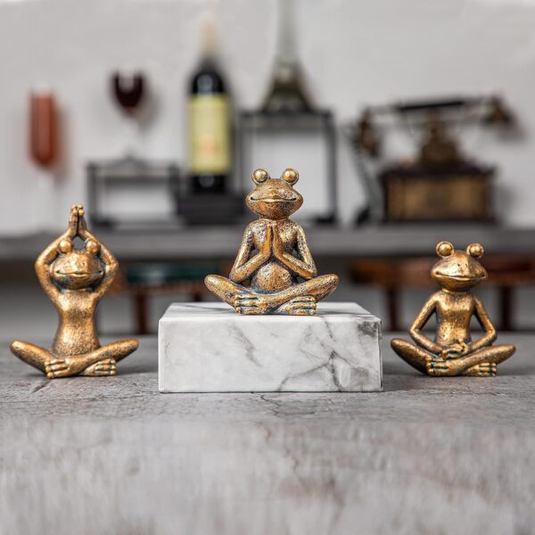 Bronze Frog Figurines, 3-Piece Yoga Decor Set, Antique Bronze Color, Handmade Home Decoration