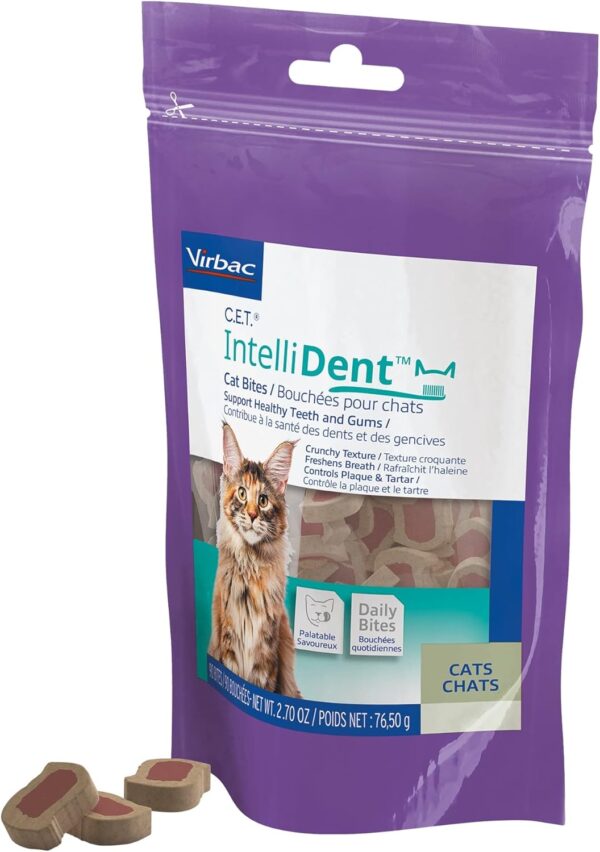 Virbac C.E.T. IntelliDent Cat Bites Dental Care Cat Treats for Healthy Teeth and Gums Fresh Breath Chicken Flavor 90 per Bag