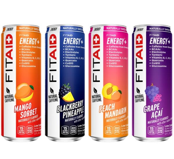 LIFEAID FITAID Energy, 200mg Natural Caffeine, Keto, Variety Pack, Optimum Performance Formula: BCAAs, Quercetin, Electrolytes, Omega-3s, 15 Calories, Paleo, Vegan & Gluten-Free, 12 Fl Oz (Pack of 12)