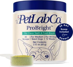 PetLab Co. ProBright Dental Powder - Dog Breath Freshener - Teeth Cleaning Made Easy – Targets Tartar & Bad Breath - Formulated for Medium Size Dogs
