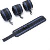 Spreader Bar Heavy Duty Stainless Steel Expandable Silver Bar Home Gym with 4pcs PU Purple Adjustable Strap,Sports Aid Training Fitness Gear Pilates Aid Kit,Yoga Set (Black+Blue PU Kit)