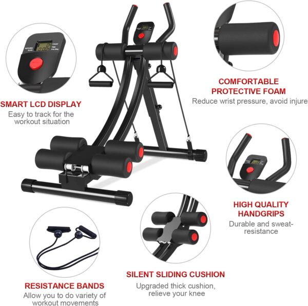 716IEyFrDHL._AC_SL1500_.jpg KESHWELL Ab Machine,Abs Workout Equipment for Home Gym,Whole Body Workout Waist Trainer for Women,Adjustable Abdominal Cruncher,Foldable Core Abs Exercise Machine with Resistance Bands&LCD Display