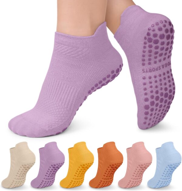 CTHH 6 Pairs Pilates Socks with Grips for Women, Yoga Socks Non-slip for Pure Barre Hospital Barefoot Workout