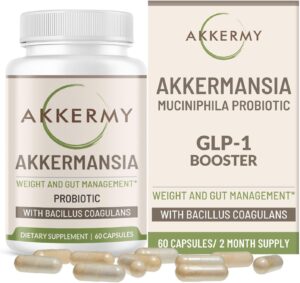 Akkermansia Probiotic for Healthy Weight | Naturally Increases GLP-1 | 60 Day Supply | Contains Bacillus Coagulans, Vitamins B2, D3 & Chromium | SIBO Friendly, Vegan & Gluten Free
