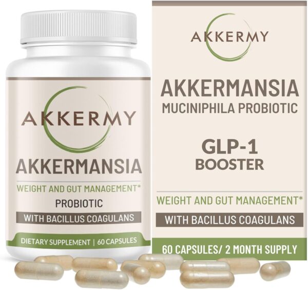Akkermansia Probiotic for Healthy Weight | Naturally Increases GLP-1 | 60 Day Supply | Contains Bacillus Coagulans, Vitamins B2, D3 & Chromium | SIBO Friendly, Vegan & Gluten Free