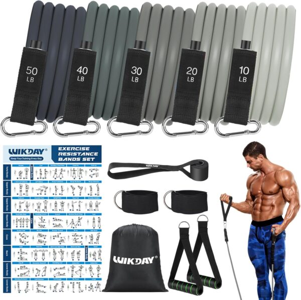 Exercise Resistance Bands with Handles for Working Out, 150/200/250/300 lbs Workout Bands Set with Door Anchor for Physical Therapy, Yoga, Pilates