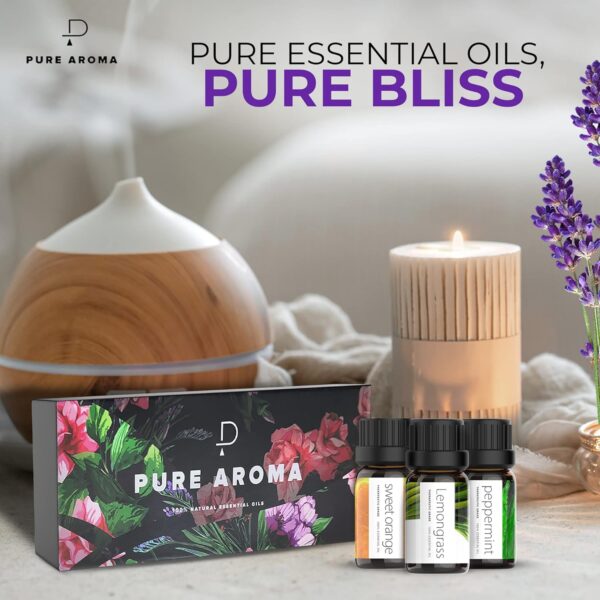 Essential Oils Set Pure Aroma - Top 6 Aromatherapy Oils Gift Set for Diffusers, Home Care, Candel Making Scents, Fragrance -Eucalyptus, Lavender, Lemongrass, Sweet Orange, Peppermint, Tea Tree (10ml)