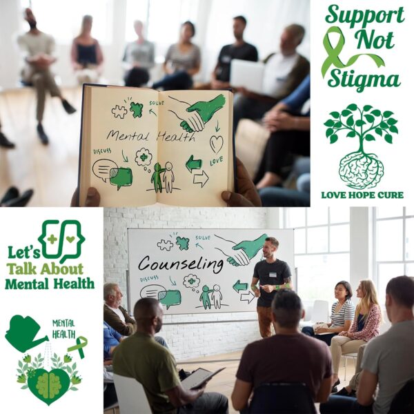 Mental Health Awareness Items Temporary Tattoos - 24 Sheet Green Support Encouragement Self-Motivation Tattoo Stickers, Ideal for Therapists Parents Educators to Spread Positive Vibes