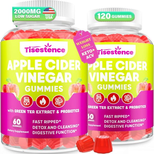 Apple Cider Vinegar Gummies, Keto ACV Gummies 2000MG, Detox Cleanse Gummies for Women and Men, Max Strength Keto Gummies with Green Tea, B12 for Metabolism Support & Digestive Health - 2 Months Supply