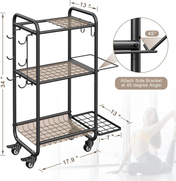 Weight Rack for Home Gym, All in One Yoga Mat Storage Rack, Workout Equipment Storage with Wheels and Hooks for Dumbbells Kettlebells Foam Rollers, Powder Coated Finish Steel