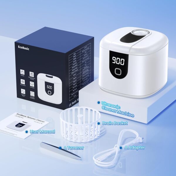 Ultrasonic Retainer Cleaner, 45kHz Retainer Cleaner Machine with 4 Modes Digital Timer, 200ML Denture Cleaner with Mouth Guards, Braces, Toothbrush Heads, Jewelry