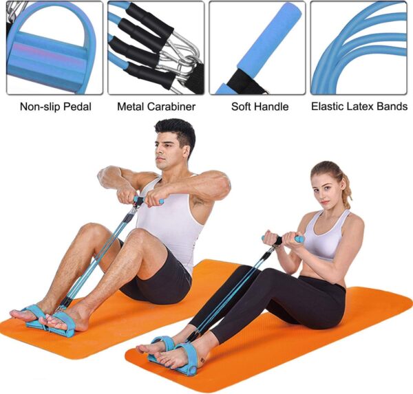 Pedal Resistance Band, 4-Tube Elastic Pull Rope, Sit-up Equipment, Yoga Strap Bodybuilding Expander, Exercise Bands, Fitness Equipment for Abdomen, Waist, Arm, Leg Stretching Slimming Training