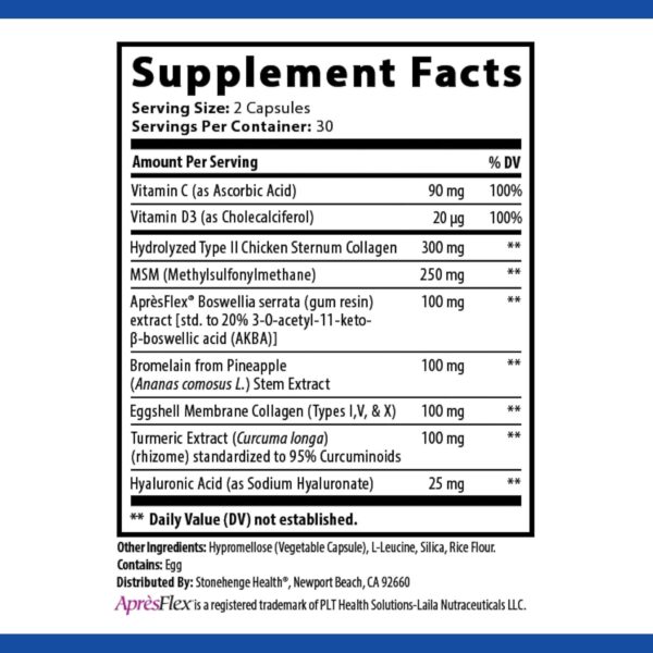 Stonehenge Health Dynamic Joint Supplement - Comfort, Mobility, Flexibility with AprèsFlex Boswellia, MSM, Collagen, Bromelain, Turmeric, Vitamin C, D3 (60 Capsules)