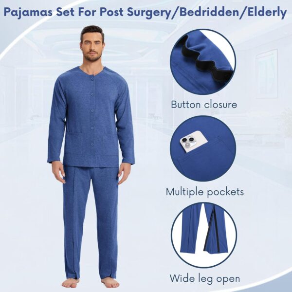 Deyeek Post Shoulder Surgery Shirts for Men Chemo Port Shirts Dialysis Patient Care Tear Away Cotton Pajamas Set