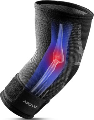 APOYO Elbow Brace for Tendonitis and Tennis Elbow, Compression Sleeve for Arthritis, Workouts, Reduce Joint Pain During Fitness Activity (Medium)