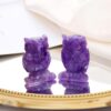 QINJIEJIE 2" Amethyst Owl Decor Crystals Stone Figurines Carved Gemstone Owls Statue Healing Home Room Sculpture Natural Lucky Owl Decorations Cute Purple Office Desk for Women Men