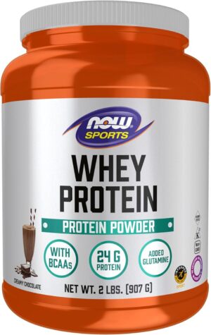 NOW Foods Sports Nutrition, Whey Protein, 24 G With BCAAs, Creamy Chocolate Powder, 2-Pound