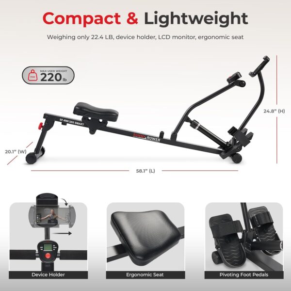 71743p9EeKL._AC_SL1500_.jpg Sunny Health & Fitness Compact Adjustable Rowing Machine with 12 Levels of Resistance for Complete Body Workouts and Optional Free SunnyFit App Enhanced Connectivity