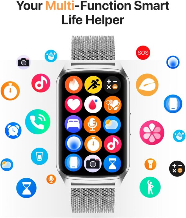 Smart Watch Health Fitness Tracker with 24/7 Heart Rate, Blood Oxygen Sleep Monitor, 110+ Sports Modes, Step Calorie Counter Pedometer (Silver, 1.55)