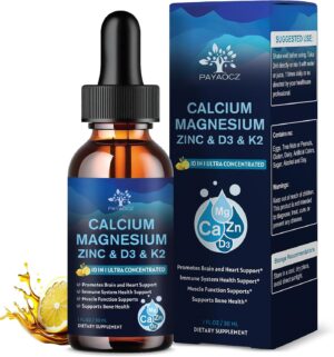 (2 Pack) 10 in 1 Magnesium Calcium Zinc Supplement with Vitamin C D3 K2, Glycinate Mag Vegan Liquid Drops Plus L-Theanine Boron Sea Moss Extract, Immune Support, Bone, Sleep & Leg Cramps, 1 Fl Oz