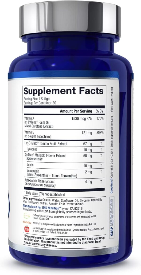 1MD Nutrition VisionMD Eye Vitamin CARMIS - Eye Supplement for Adults - with OptiLut Lutein & Zeaxanthin - Supports Vision Health Care, Everyday Eye Strain, & Occasional Dry Eye - 30 Softgels