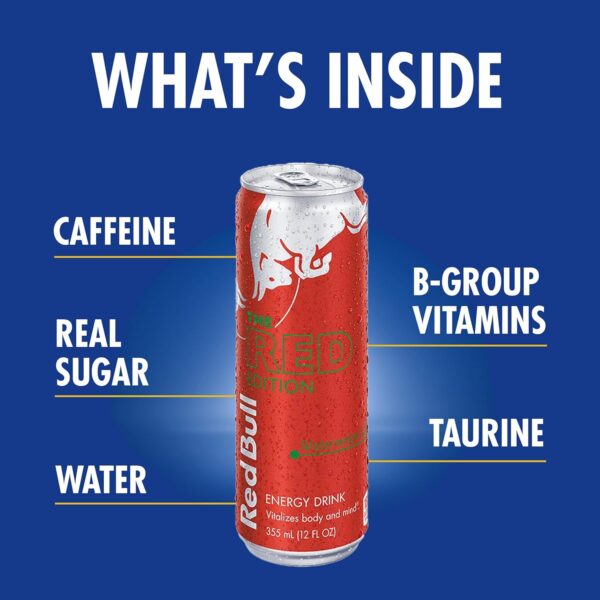 Red Bull Red Edition Energy Drink, Watermelon, with 80mg Caffeine plus Taurine & B Vitamins, 8.4 Fl Oz, Pack of 4 Cans