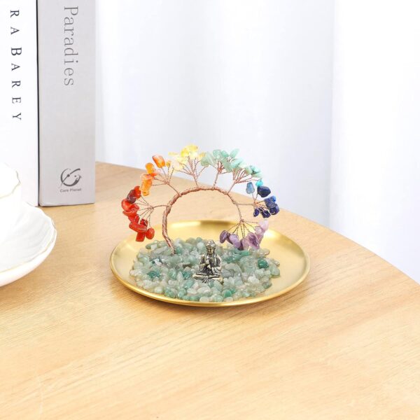 7 Chakra Crystal Tree - Buddha Statue Money for Wealth and Luck Yoga Meditation Home Decor Shelf Accents, Living Room Bedroom Office Decoration, Bookshelf Decor, TV Stand